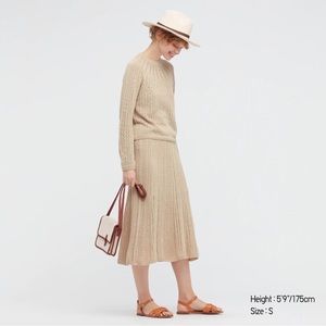 Uniqlo ines de la fressange pointelle knit skirt beige